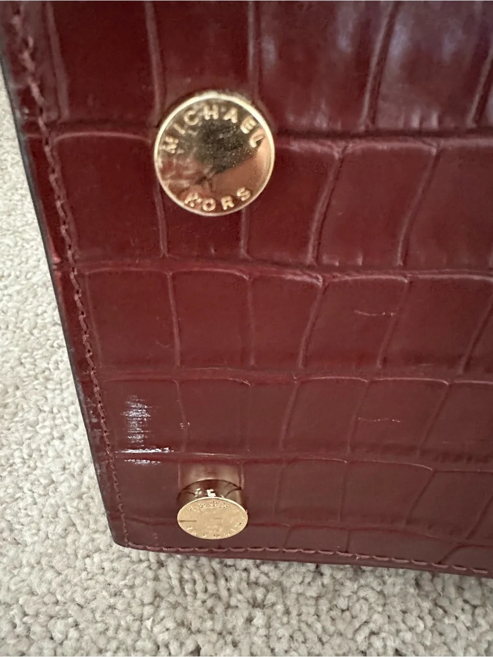 Michael Kors Croc-Embossed Burgundy Satchel with Detachable Strap